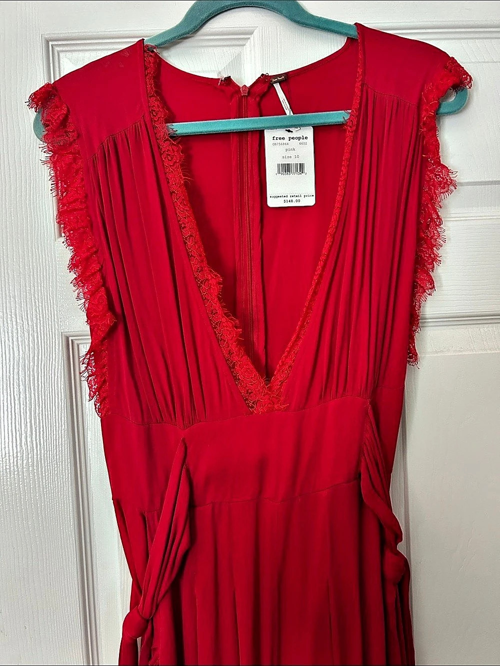 Free People Red Lace Trim Jumpsuit Size 10 NWT - Picture 5 of 7